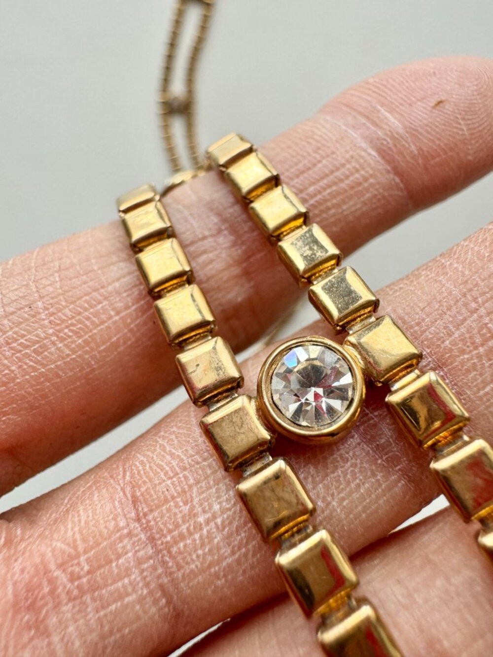 Vintage Gold Tone Block Chain Crystal Link Belt, One Size - Picture 4 of 8